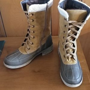 Womens Calf Brown Boots Lambswool Faux Fur Suede